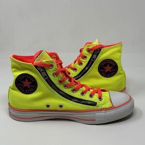 Converse All Star Double Zip Shoes Womens 9 Neon Yellow Canvas High Top Sneakers